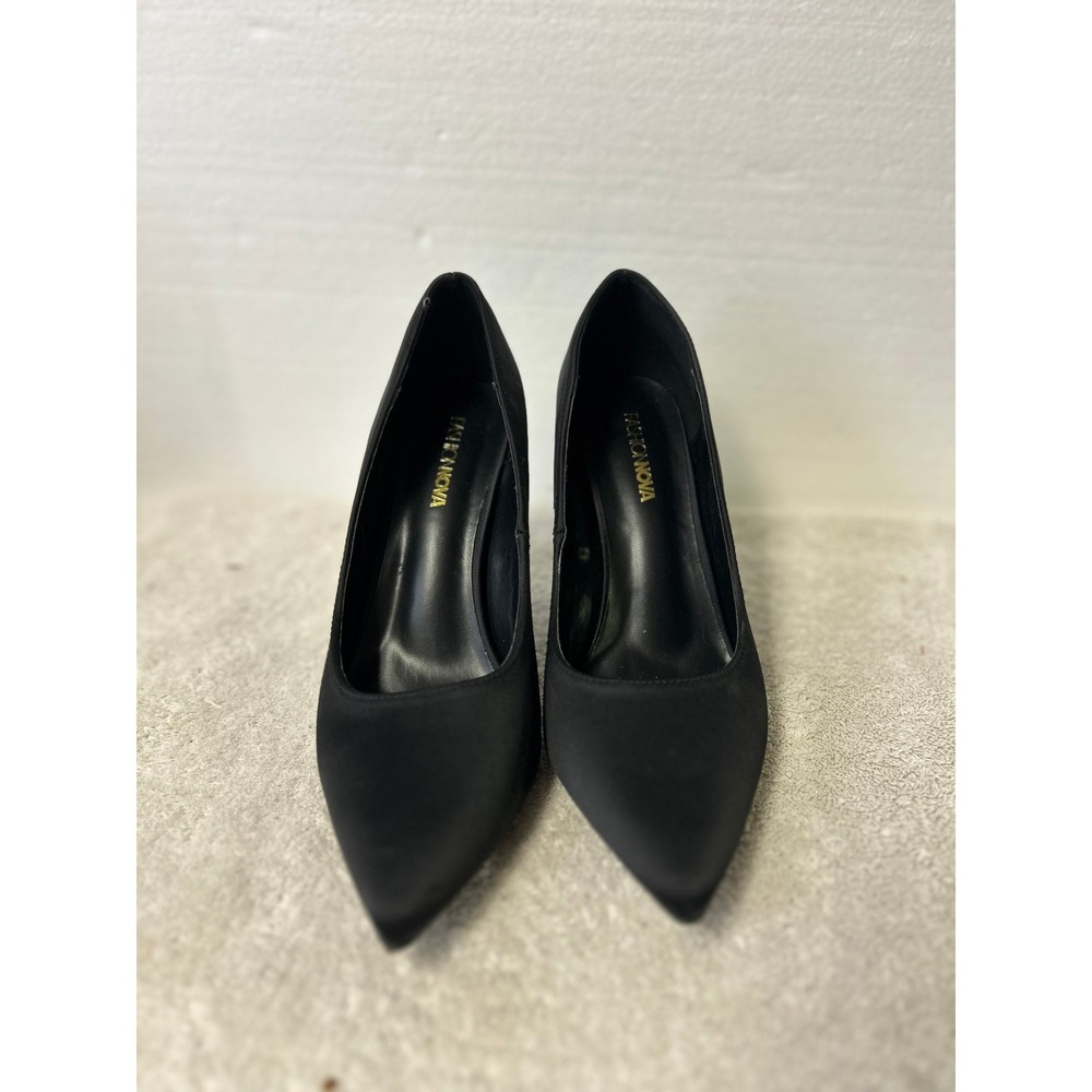 Fashion Nova Black Satin Pointed Toe Stiletto Pumps Heels Womens Size 7.5